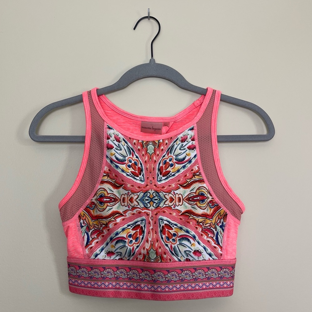 Nanette Lepore Sports Crop Top | Coral Pink Razor Back XS